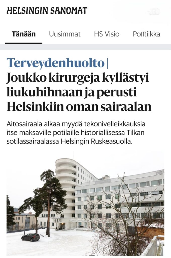 Aitosairaalan uutinen Helsingin Sanomat 6.9.2026