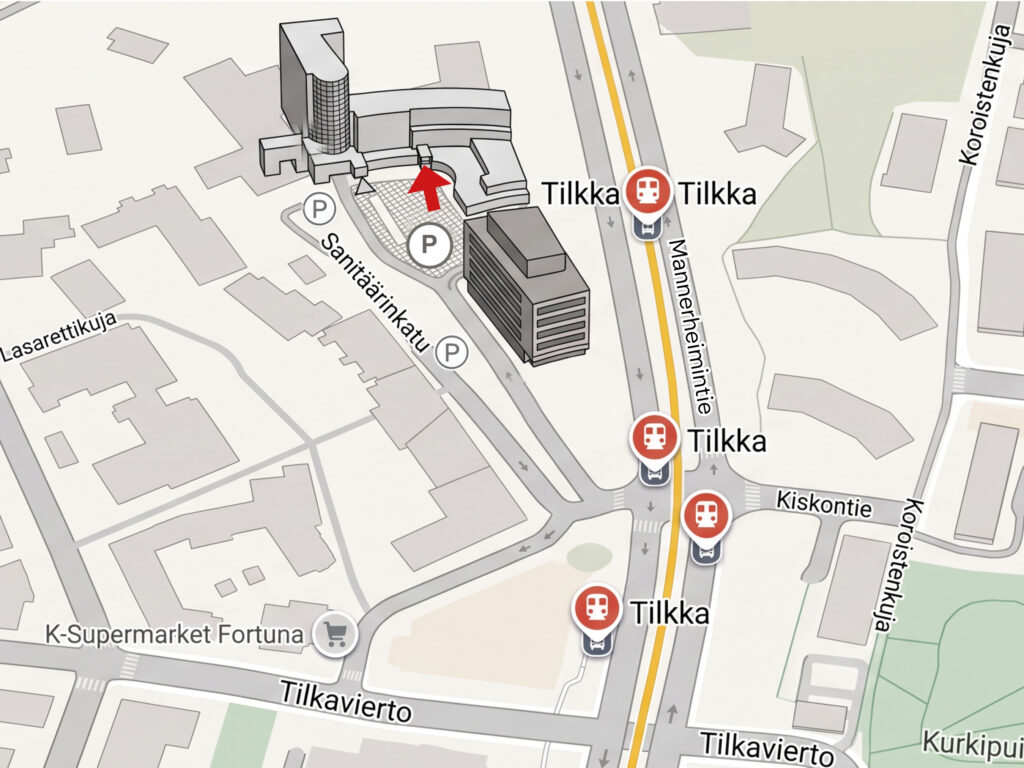 Aitosairaala lähestymiskartta